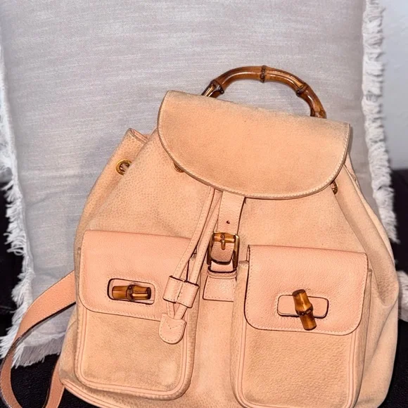 Gucci | Bags | Gucci Tan Leather Backpack With Bamboo Handle  display picture 2